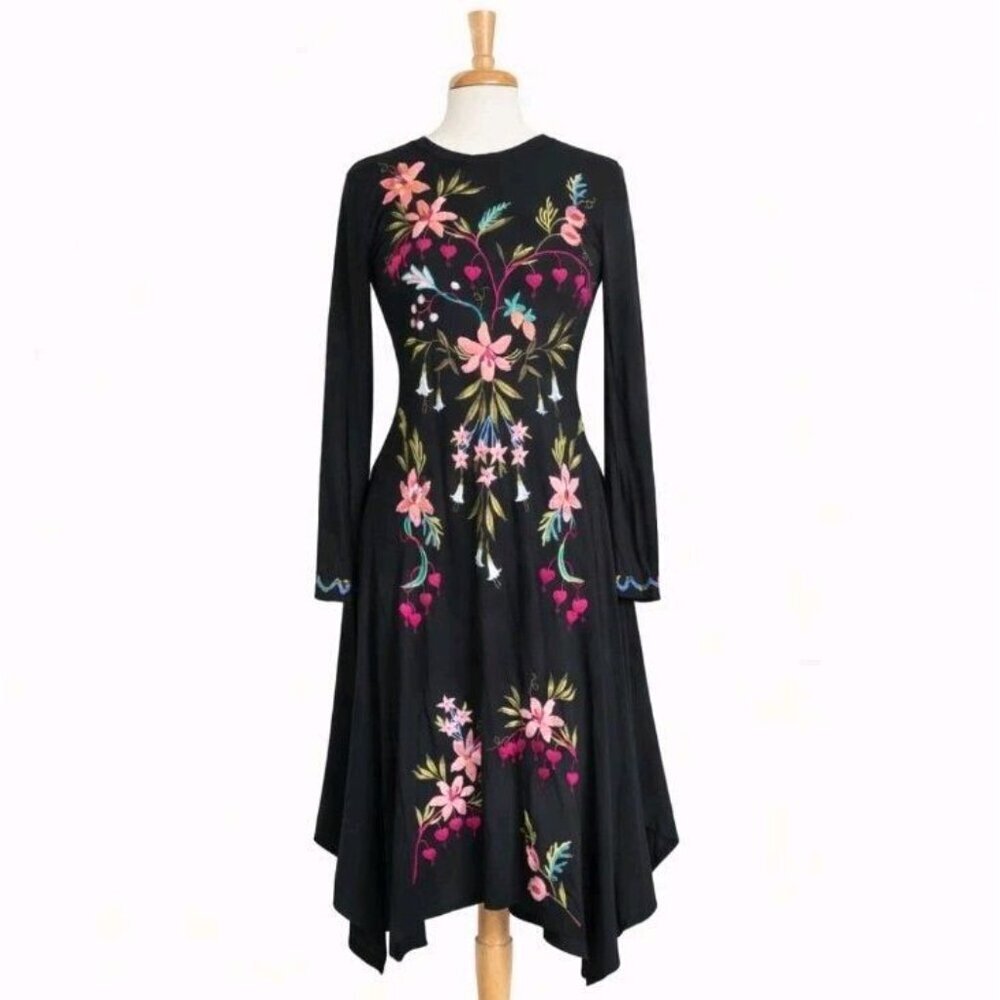 Johnny Was NWT Amarylla Embroidered Cotton Knit Midi Dress XS - Picture 2 of 16